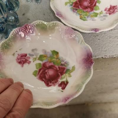 Sale Photo Thumbnail #250: Lariat Etched Platter, Etched Cake plate, crystal sherbets, 2 berry sets, a cracked crystal basket, Avon Glass egg, etc etc