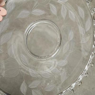 Sale Photo Thumbnail #257: Lariat Etched Platter, Etched Cake plate, crystal sherbets, 2 berry sets, a cracked crystal basket, Avon Glass egg, etc etc