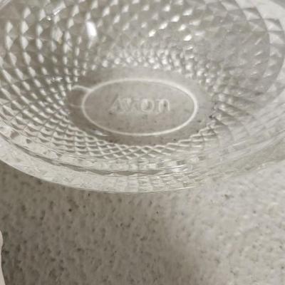 Sale Photo Thumbnail #252: Lariat Etched Platter, Etched Cake plate, crystal sherbets, 2 berry sets, a cracked crystal basket, Avon Glass egg, etc etc