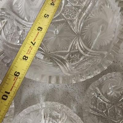 Sale Photo Thumbnail #255: Lariat Etched Platter, Etched Cake plate, crystal sherbets, 2 berry sets, a cracked crystal basket, Avon Glass egg, etc etc