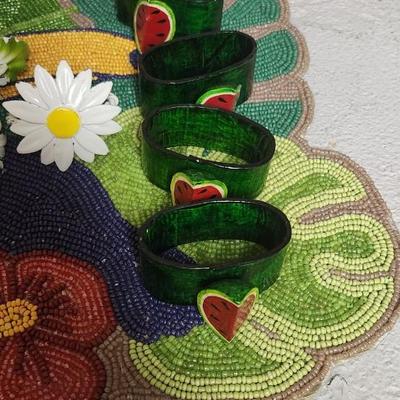 Sale Photo Thumbnail #295: Fantastic TJ Maxx Beaded Runner, misc napkin rings, suncatchers and even a windchime