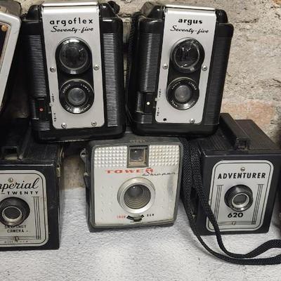 Sale Photo Thumbnail #329: Lots of box cameras Birdseye, Ansco Sure Shot - 3 different ones, Spartus, Adventurer, Tower Skipper, and a couple Arogflex 75