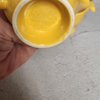 Sale Photo Thumbnail #334: Cobalt Chop plate, Sunflower Dinner Plate (chipped), Turquoise Lunch plate. Pair of salt and peppers and a harlequin cream and sugar