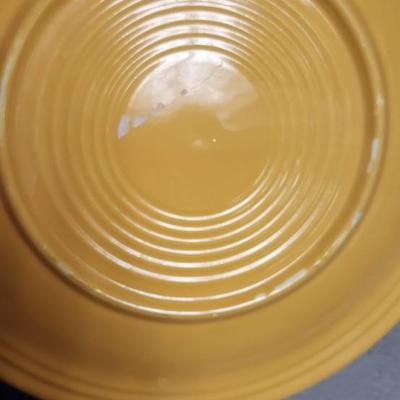 Sale Photo Thumbnail #342: Cobalt Chop plate, Sunflower Dinner Plate (chipped), Turquoise Lunch plate. Pair of salt and peppers and a harlequin cream and sugar