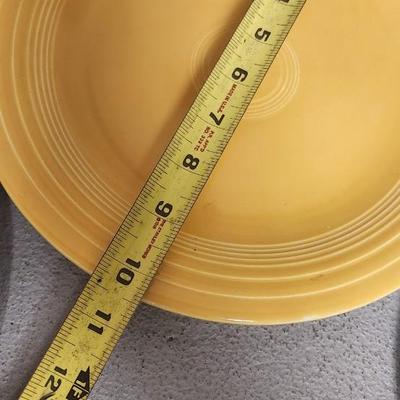 Sale Photo Thumbnail #339: Cobalt Chop plate, Sunflower Dinner Plate (chipped), Turquoise Lunch plate. Pair of salt and peppers and a harlequin cream and sugar