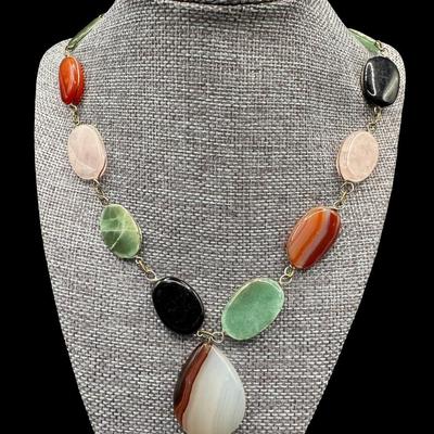 Sale Photo Thumbnail #180: This two-piece ensemble includes a necklace and a bracelet. Each features semi-precious gemstones. The clasps are marked “925.” Length of necklace: 21”L. [JP]