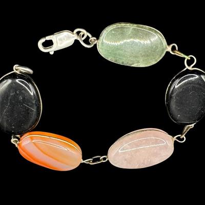 Sale Photo Thumbnail #182: This two-piece ensemble includes a necklace and a bracelet. Each features semi-precious gemstones. The clasps are marked “925.” Length of necklace: 21”L. [JP]