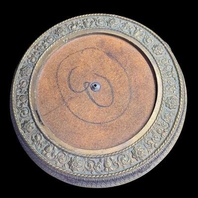 Sale Photo Thumbnail #207: This is a brass Regency modern telephone table with a marble top. There is a bell flower motif on the border. Measurement: 19”H x 17.5”W. [JP]