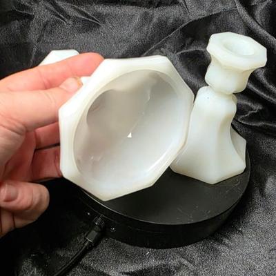 Pair of Vintage Anchor Hocking Milk Glass Taper Candle Holders