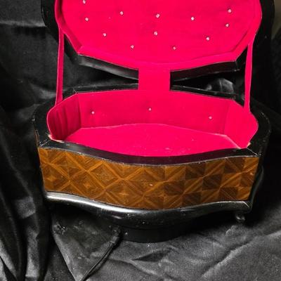 Vintage Italian Marquetry Wood Inlay Jewelry Box – Red Velvet Interior, Sorrento Craft