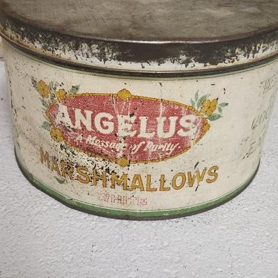 Sale Photo Thumbnail #418: Neat old marshmallow tin - In very used condition but notice the cracker Jacks branding on it as well as the Good Housekeeping Seal :D