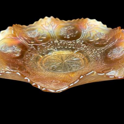 Sale Photo Thumbnail #246: Includes a Fenton dragon and lotus bowl, and a swung glass vase. Total of two pieces. No obvious chips or cracks. Measurement of largest: 9”H. [JP]