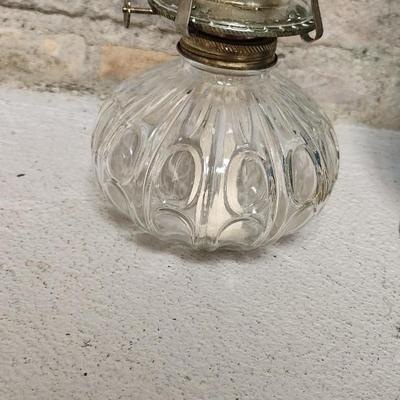 Sale Photo Thumbnail #453: Thumbprint and Bar oil lamp and a spectacular turquoise Glass Lamp