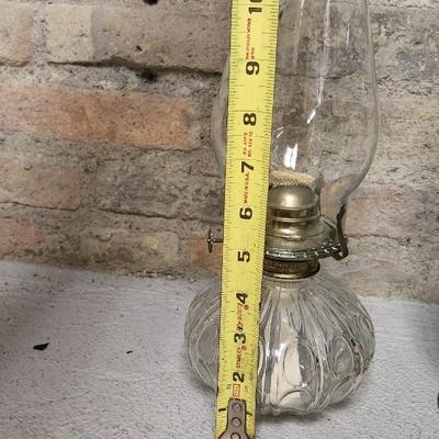 Sale Photo Thumbnail #454: Thumbprint and Bar oil lamp and a spectacular turquoise Glass Lamp