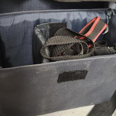 Sale Photo Thumbnail #493: 5 camera Cases, blue soft side, brown leather vintage and 3 metal cases