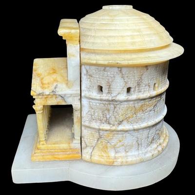 Sale Photo Thumbnail #262: This piece was most likely purchased as a keepsake of the “Grand Tour” in Europe in the late 19th century, while visiting Rome. It is made entirely of alabaster. There is minor chipping or flea bites along the dome. Measurement: 5”W x 4”H. [JP]