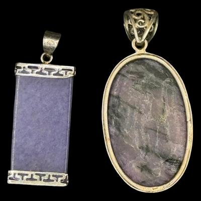Sale Photo Thumbnail #266: [17.85g] Includes a purple jade cartouche pendant, and a purple turquoise pendant. Measurement of longest: 1.5”. [JP]
