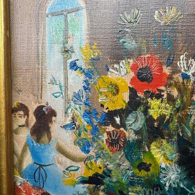 Sale Photo Thumbnail #315: This expressionist piece depicts young ladies dancing, with the focal point being a bouquet of flowers. It is most likely 20th century. Measurement: 12”W x 14”H. Pre-auction estimate: $200-$300. [JP]