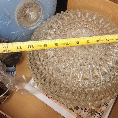 Sale Photo Thumbnail #511: Four vintage lighting pieces. The blue and pink have pull chains, the frosted is just glass and the clear has the whole fixture