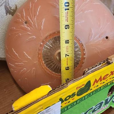 Sale Photo Thumbnail #513: Four vintage lighting pieces. The blue and pink have pull chains, the frosted is just glass and the clear has the whole fixture