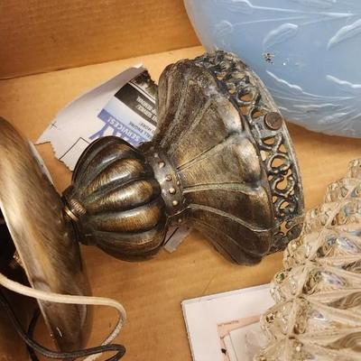 Sale Photo Thumbnail #514: Four vintage lighting pieces. The blue and pink have pull chains, the frosted is just glass and the clear has the whole fixture