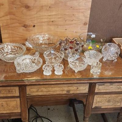 Sale Photo Thumbnail #528: Large lot of bowls/crystal pieces. Some are chippy