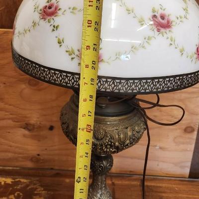 Sale Photo Thumbnail #557: Gorgeous antique lamp with glass shade. Chimney has been replaced. Fantastic piece