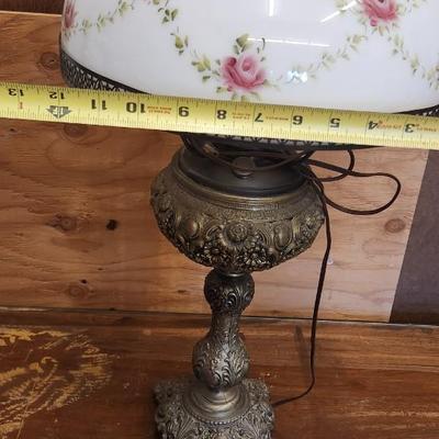 Sale Photo Thumbnail #558: Gorgeous antique lamp with glass shade. Chimney has been replaced. Fantastic piece