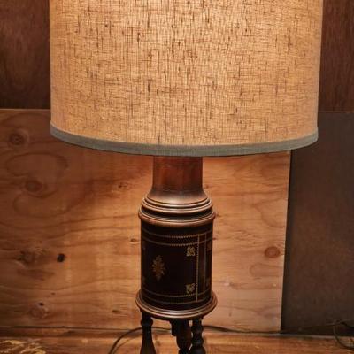 Sale Photo Thumbnail #568: Vintage two bulb leather wrapped library lamp. Awesome