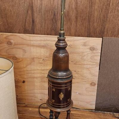Sale Photo Thumbnail #572: Vintage two bulb leather wrapped library lamp. Awesome