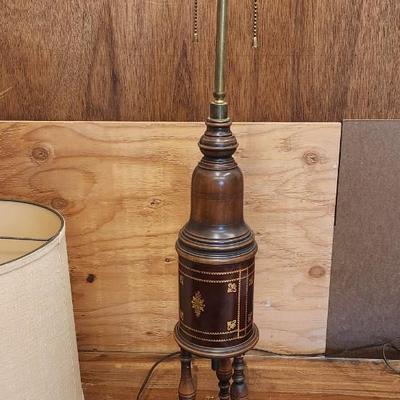 Sale Photo Thumbnail #571: Vintage two bulb leather wrapped library lamp. Awesome