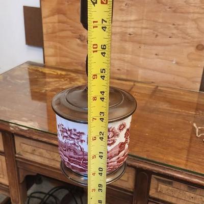 Sale Photo Thumbnail #578: Fantastic old floor lamp with transferware insert.