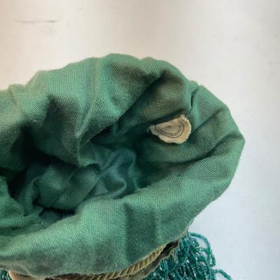 302 Vintage 1920s Emerald green fully beaded knit evening bag with tassel fringe