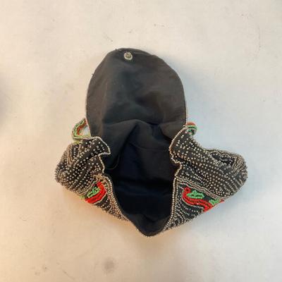 304 Vintage Beaded Bag & Vintage Antique Victorian Black Petit Point Needlepoint Handbag