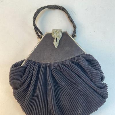 303 Vintage Black Jeweled Clasp Handbag & Vintage Whiting & Davis Gold Mesh Evening Bag with a Rhinestone Clasp