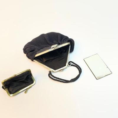 303 Vintage Black Jeweled Clasp Handbag & Vintage Whiting & Davis Gold Mesh Evening Bag with a Rhinestone Clasp