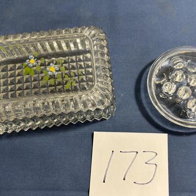1940s Depression Glass Trinket Box and A Flower Frog