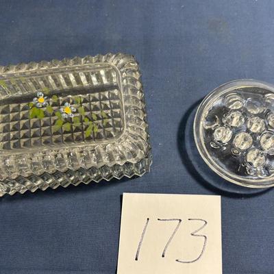 1940s Depression Glass Trinket Box and A Flower Frog