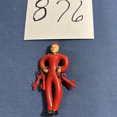 Vintage Red Celluloid Bellboy Bellhop Brooch Pin