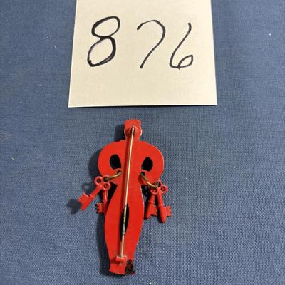 Vintage Red Celluloid Bellboy Bellhop Brooch Pin