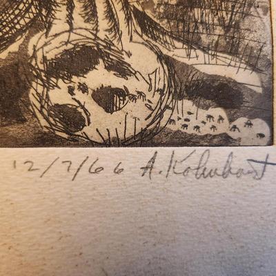 Sale Photo Thumbnail #166: This lot is for a nearly vintage copy of a Lithograph of "The First Christian" by A. Kohnbast (?).  The piece is dated 12/7/66 and is numbered 3/5.
The piece is printed on heavy paperstock.  It measures about 12X18-inches.