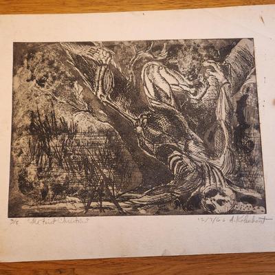 Sale Photo Thumbnail #168: This lot is for a nearly vintage copy of a Lithograph of "The First Christian" by A. Kohnbast (?).  The piece is dated 12/7/66 and is numbered 3/5.
The piece is printed on heavy paperstock.  It measures about 12X18-inches.