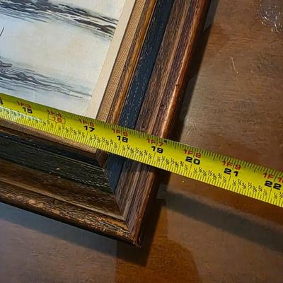 Vintage Chinese Shan Shui Landscape Painting on Silk – Hand-Painted Mountain & Lake Scene in Rustic Wood Frame