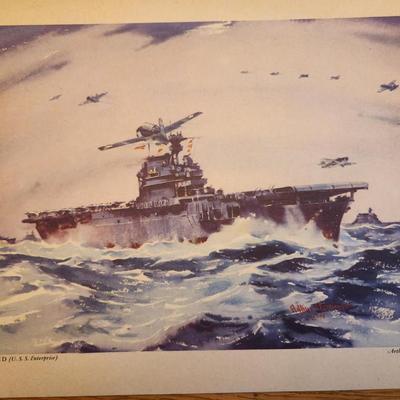 Sale Photo Thumbnail #176: This lot is for a Vintage WW2 Navy Ship Prints Folio by Beaumont.  This folio holds eight prints in the remnants of a blue folder.  Our Fighting Navy - Color Reproduction of Paintings by Arthur Beaumont.  This collection holds eight different prints most 