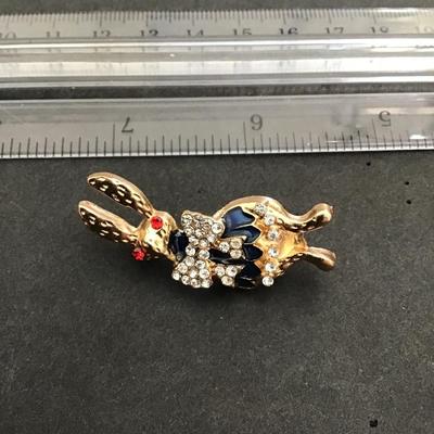 Sale Photo Thumbnail #123: Very nice gold tone Easter Bunny w rhinestone’s brooch 
Please see attached photos