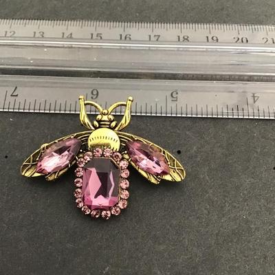 Sale Photo Thumbnail #135: Very nice gold tone violet rhinestone bug brooch 
Please see attached photos