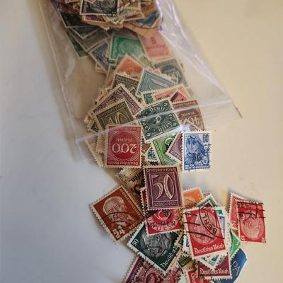 Sale Photo Thumbnail #196: This lot is for a Bag of Vintage German Stamps.  This bag has many hundred old German stamps of various values.  Most have cancellation marks but some have not been use.  Great collection with so many uses.