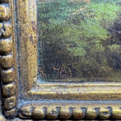 Sale Photo Thumbnail #400: In the manner of Lepie or Jankowsky, this 19th century piece depicts the picturesque village of Hallstatt, Austria. The piece has craquelure, commensurate with age. The artist signature is illegible due to the frame. The frame is 19th century. Measurement