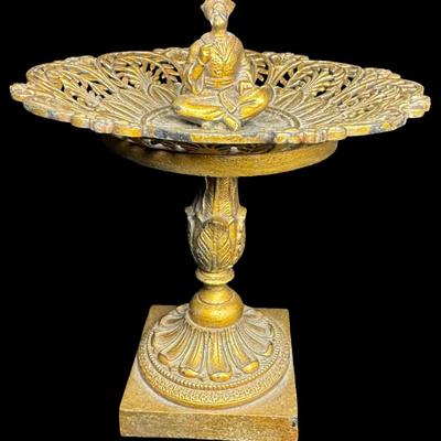 Sale Photo Thumbnail #411: Includes a dore’ tazza, and a brass European wall plaque with sterling silver insert. The wall plaque outside of the silver medallion in the center tests 70% silver, but has a brass appearance. Both pieces have age related wear. Measurement of largest: 