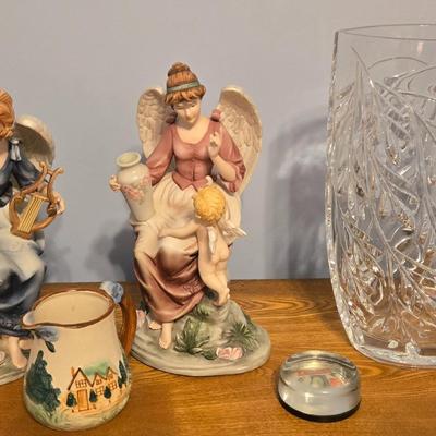 LOT 18: Grandeur Noel Hand Painted Porcelain Angel Set Collector's Edition, Crystal Vase, Vintage Millville National Bank (Wheaton...